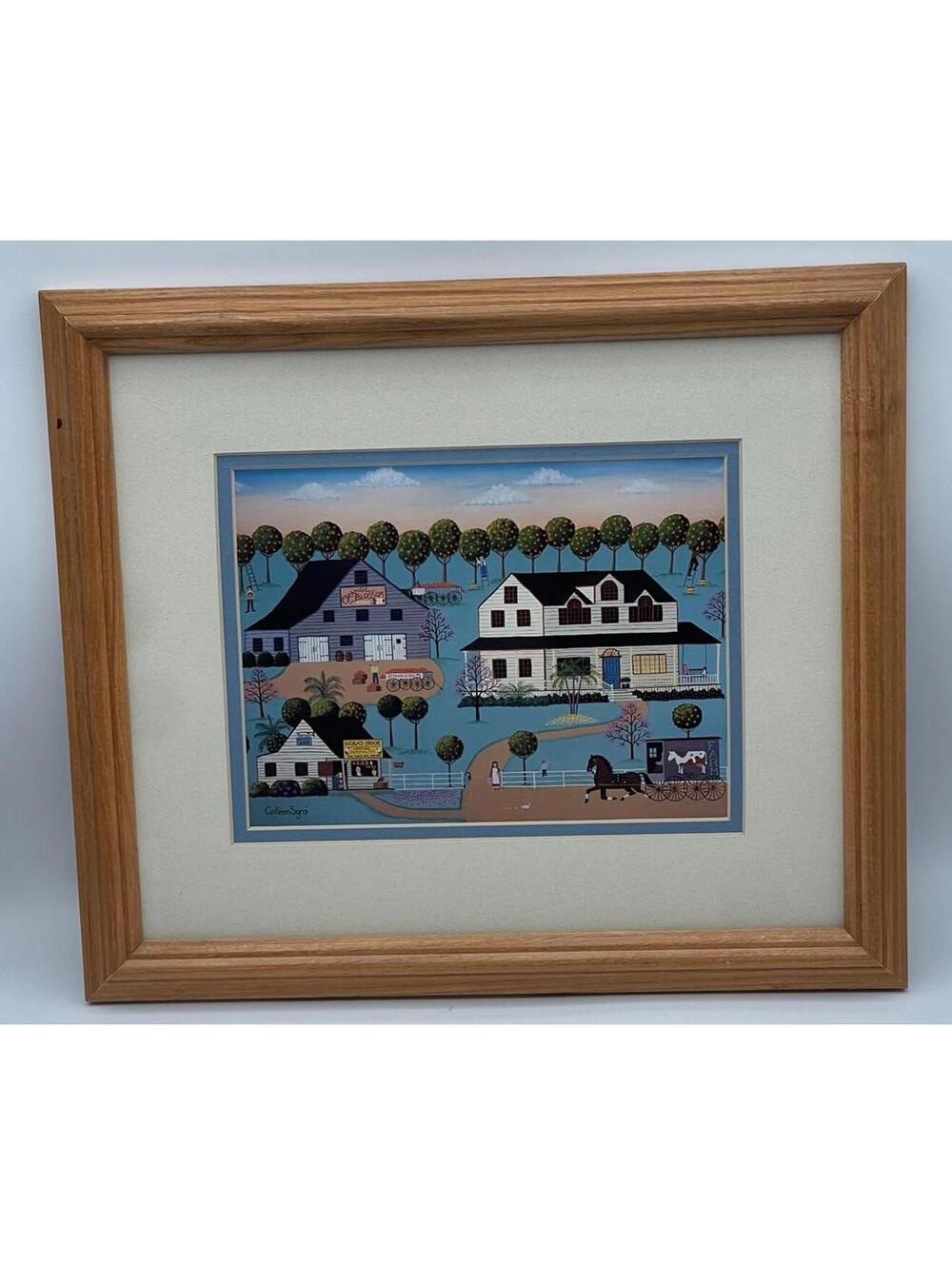Vintage Traditional Framed Folk Art Print by Colleen Sgroi 1993